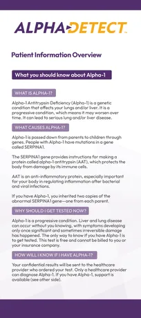 Alpha‑1 Patient Information Overview, front page